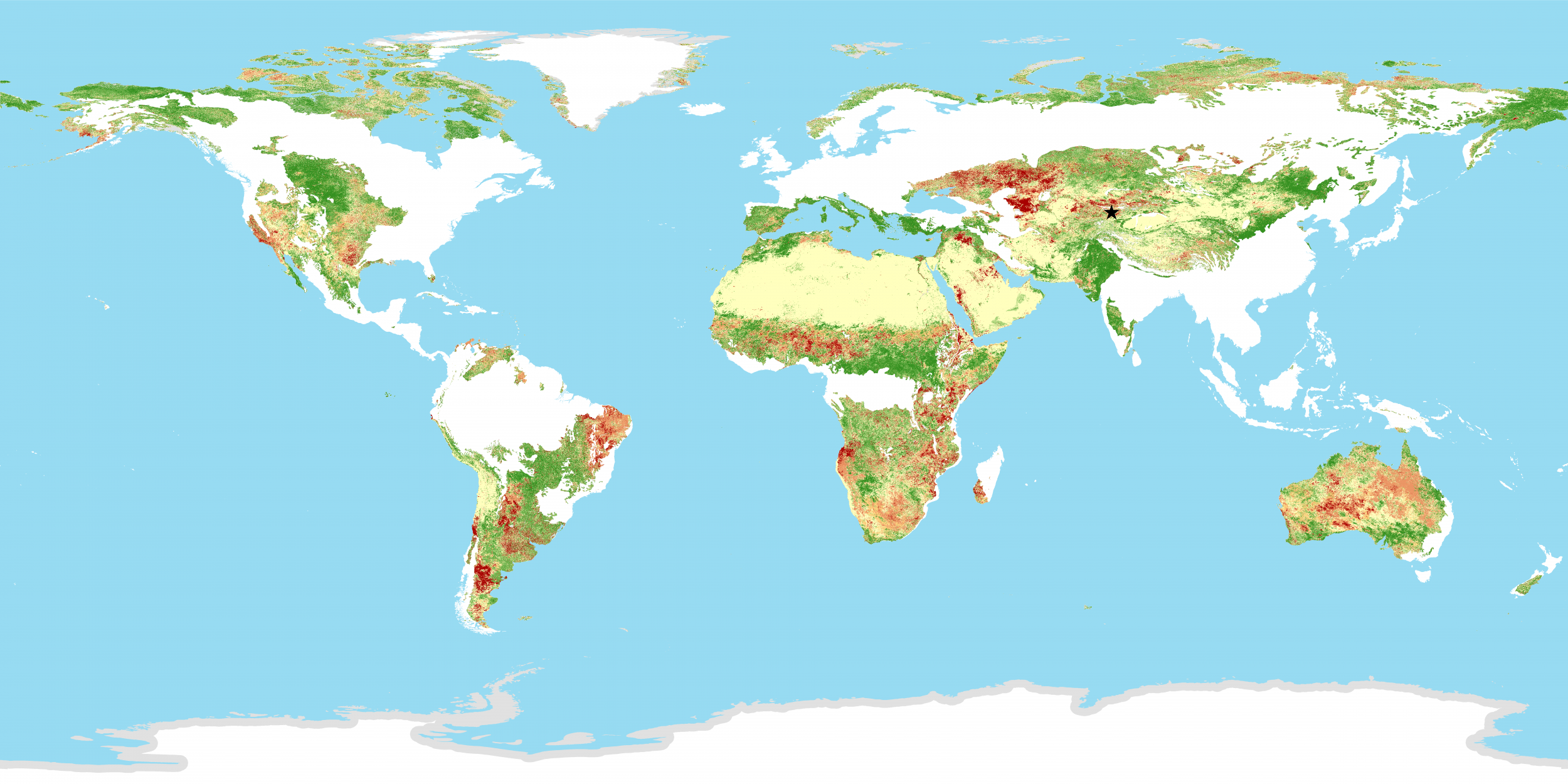 Land productivity changes over the period 2001-2015 in rangelands