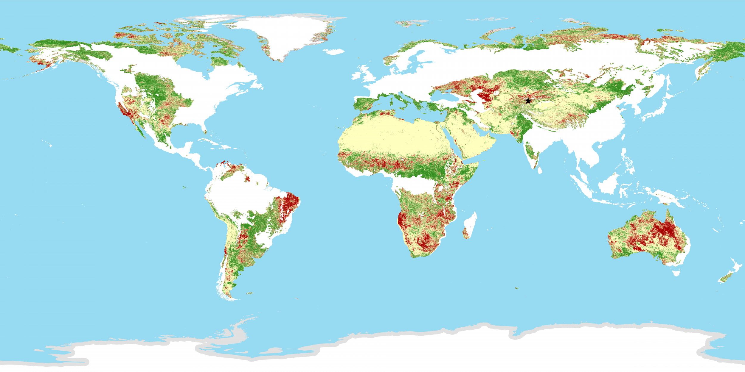 Land productivity state over the period 2001-2015 in rangelands