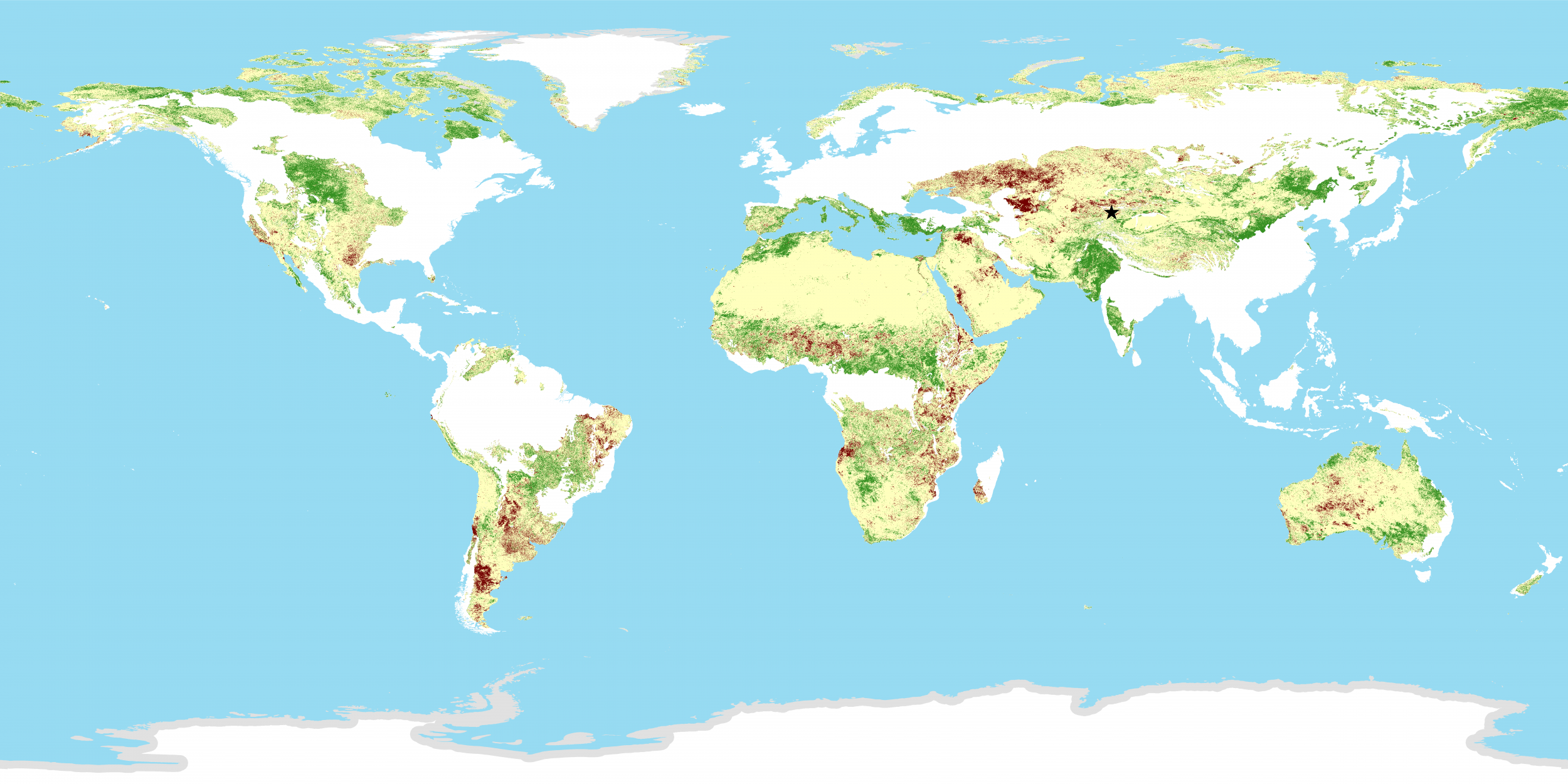 Land productivity trajectory over the period 2001-2015 in rangelands