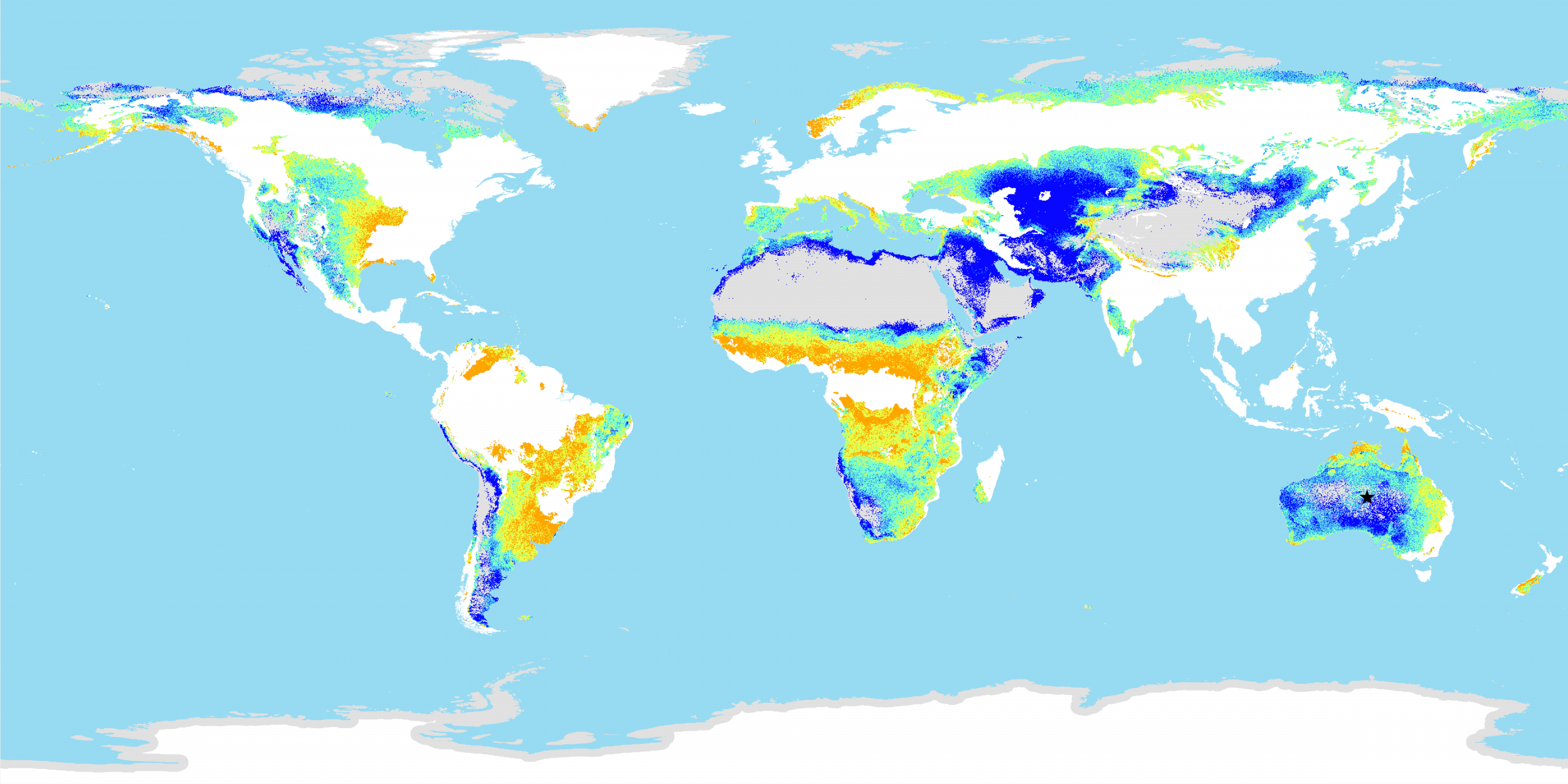 Coefficient of variation of annual rainfall by 2050 in rangelands