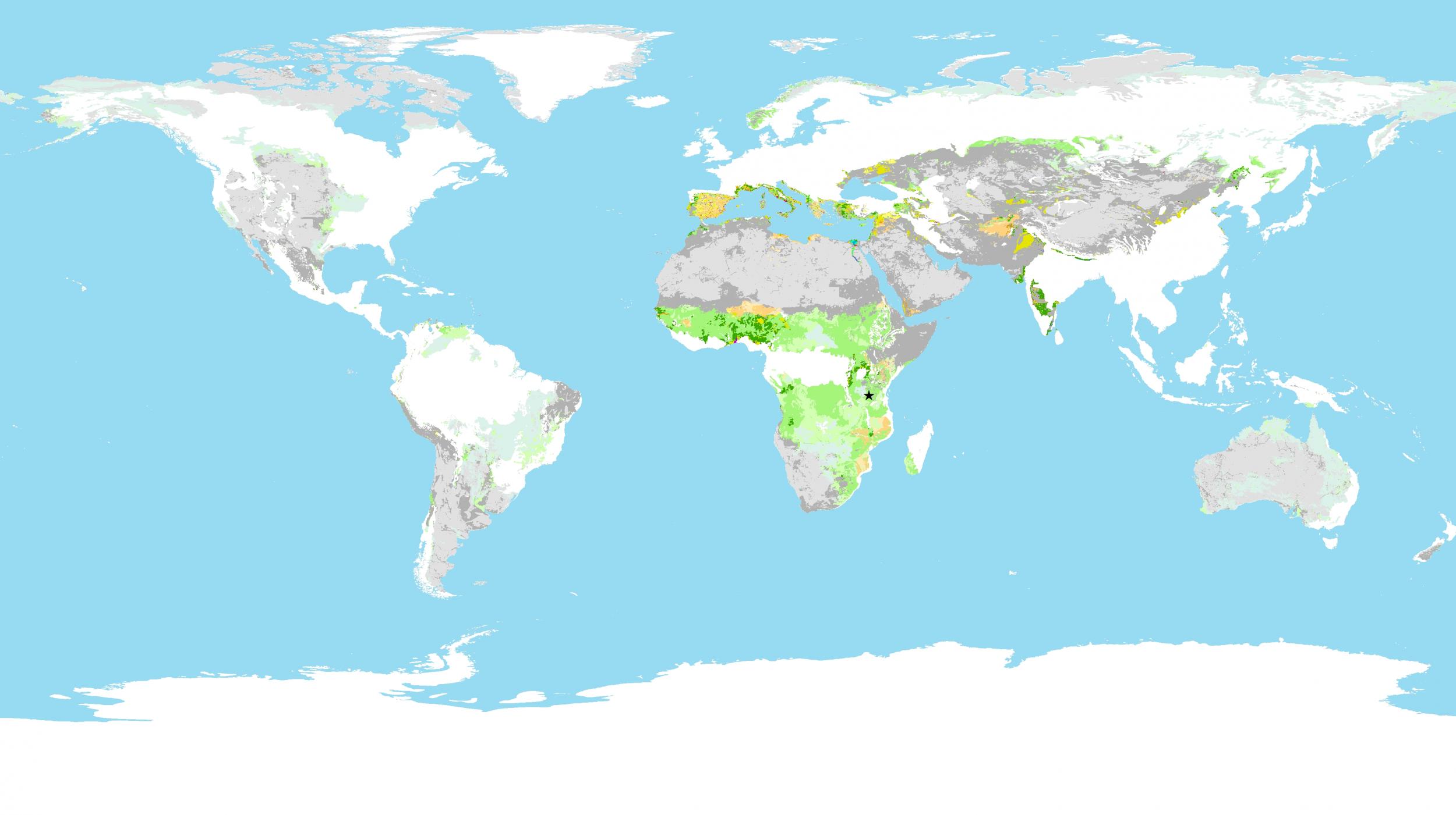 Anthropogenic biomes found in rangelands globally (Year 1700)