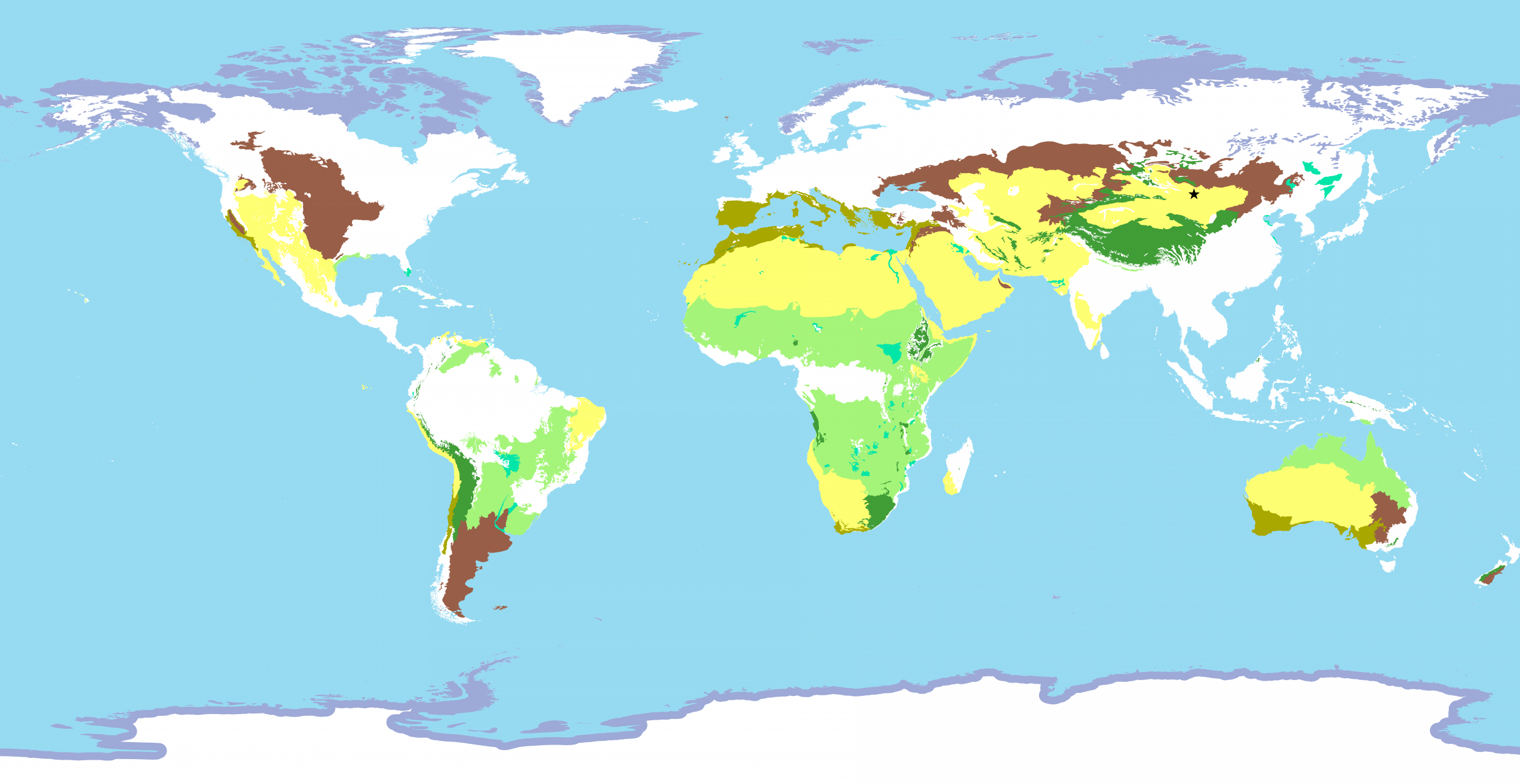 Distribution of rangeland types globally